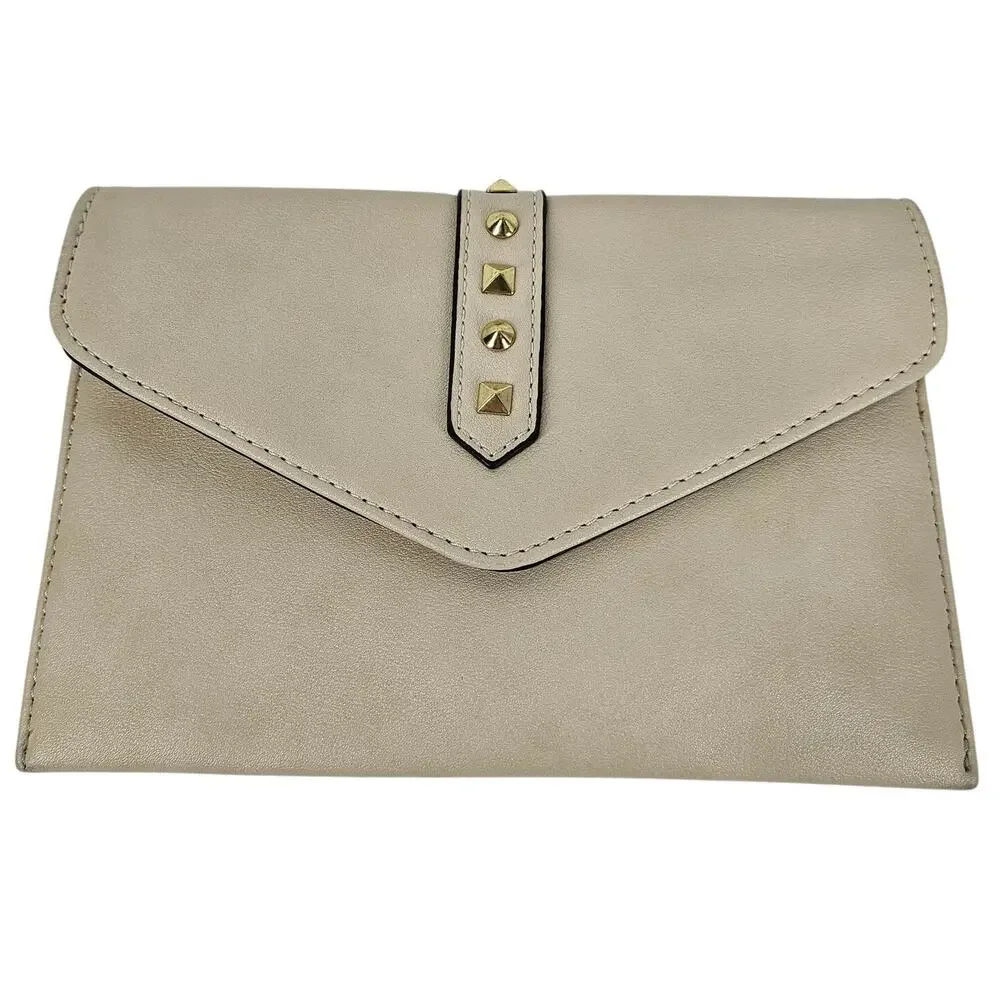 DANIELLE NICOLE SMALL SHOULDER PURSE – CREAM – STUDDED FLAP – GOLD CHAIN STRAP - Picture 2 of 12